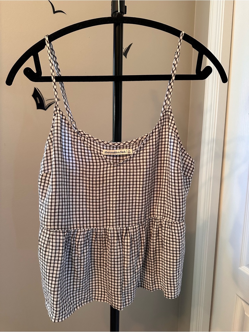 Abercrombie & Fitch Black and White Gingham Peplum Cami sm